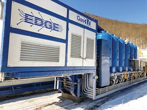 Fig. 3. Each Cryobox mobile liquefaction unit can begin production within hours of arrival on site and can convert 1 MMbtu of gas per day. This results in up to approximately 10,000 gal of LNG per day.
