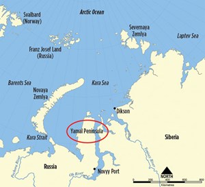 Fig. 5. The Yamal Peninsula and the Kara Sea figure prominently in Russian E&amp;P. Image: Wikipedia.
