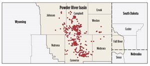 Most of Wyoming’s horizontal oil drilling activity is centered in the Powder River basin, in Campbell and Converse counties. Source: U.S. Energy Information Administration.