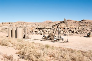 A pumpjack at work on a Newfield Exploration location in the Uinta basin. Courtesy of Uinta Exploration Co.