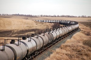 At a steady 40 mph, a loaded oil train makes its way eastward on Canadian Pacific Railway near Drake, N.D., on Nov. 29, 2011. Photo by the author.