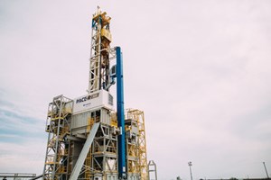 Fig. 1. The rebound in U.S. drilling is being supported by continued technical innovation, such as the Nabors PACE®-R801 (pictured here), the world’s first fully automated land rig, which successfully drilled its first well on a test pad in Midland County, Texas, last October. Image: Nabors Industries.