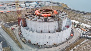 Fig. 2. In this December 2019 image, the West White Rose CGS construction was well underway, but the Covid pandemic would soon bring that work to a griding halt for nearly two-and-a-half years. Work has slowly resumed this summer, after Cenovus greenlighted a re-start on May 31. Image: Cenovus Energy.