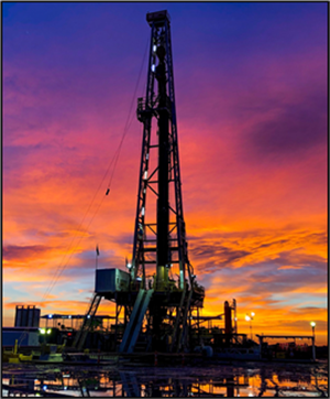 drilling rig in the Midland basin, part of the greater Permian basin